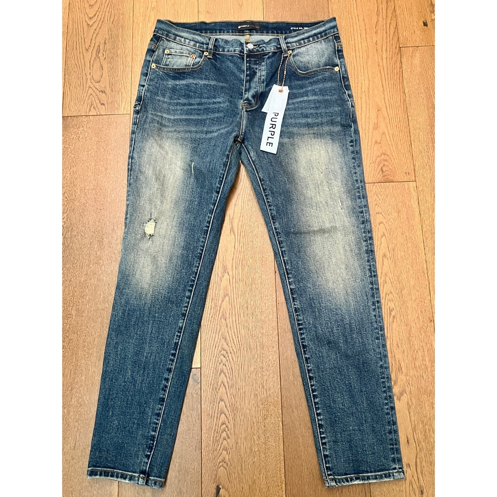 Purple Brand P001 Low Rise Slim Jeans Mens 36 Nwt Light Indigo Distressed Denim